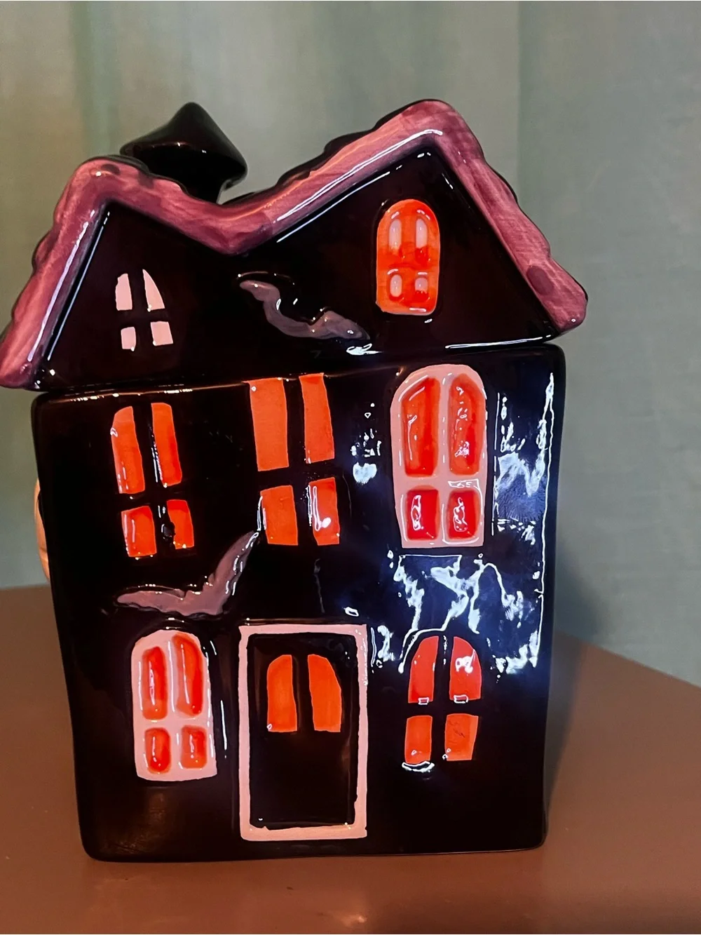 Black and Orange Haunted Ceramic House Candy Jar by